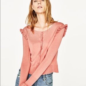 Zara Pink Ruffle Cardigan Small